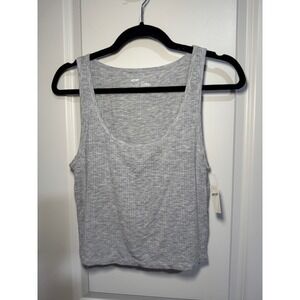 Aerie  -Ribbed Tank Top Gray Scoop Neck Sleeveless Cropped‎ Shirt